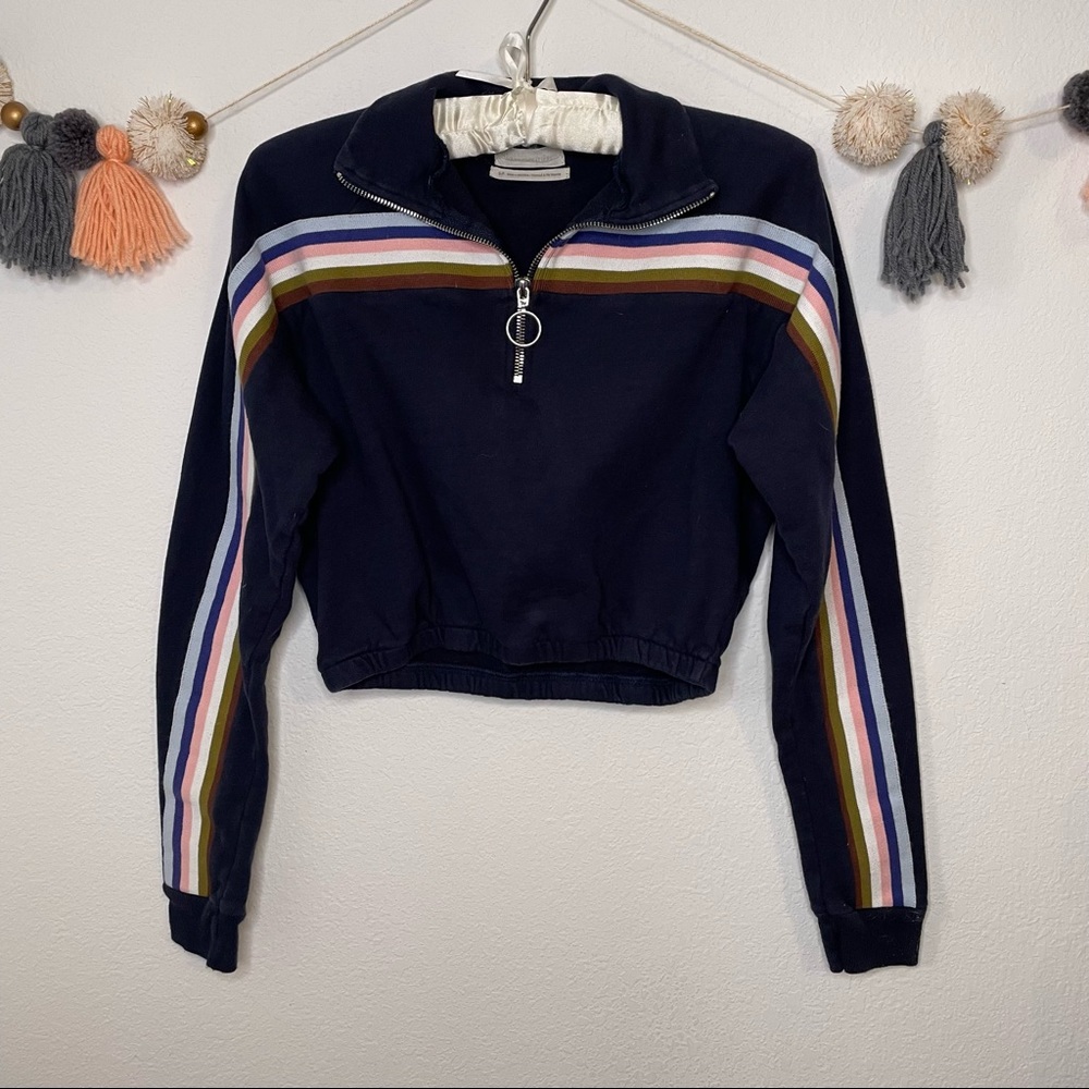 Urban Outfitters Navy Crop Stripe 1/4 Zip Sweatshirt Size Small